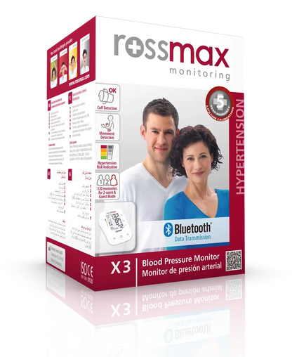 Rossmax X3 BT Automatic Blood Pressure Monitor – Bluetooth Connectivity